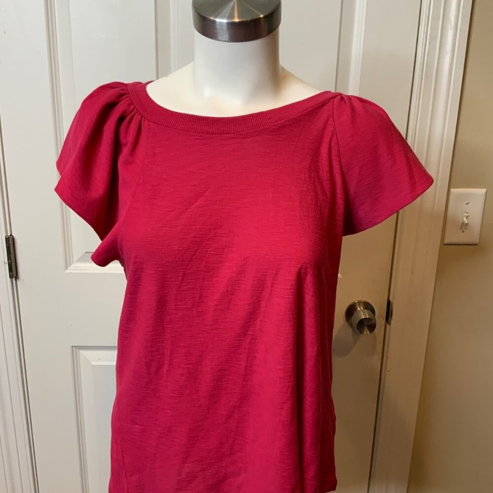 Nation LTD Fuchsia Pink Ruffle Short Sleeve Top, Size M